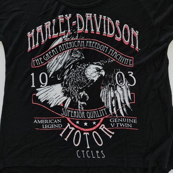 Harley Davidson Black Cold Shoulder T-Shirt Size M - Picture 5 of 7